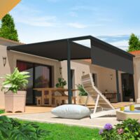 Pergola Tela PYRITE 4,00x4,00 M - Motorizzata a Telecomando + Manovra di Emergenza + Cofano LED + Mantovana (Grigio antracite strutturato RAL7016ST - Grigio scuro 250gr/m²)