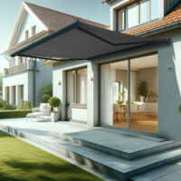 Tenda da sole a cassonetto integrale HEVOA 4,05x3,50 M (Manuale - Grigio antracite strutturato RAL7016ST - Grigio scuro 250gr/m²)
