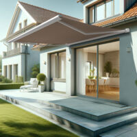 Tenda da sole a cassonetto integrale HEVOA 4,05x3,50 M (Manuale - Bianco satinato RAL9010 - Grigio talpa 250gr/m²)