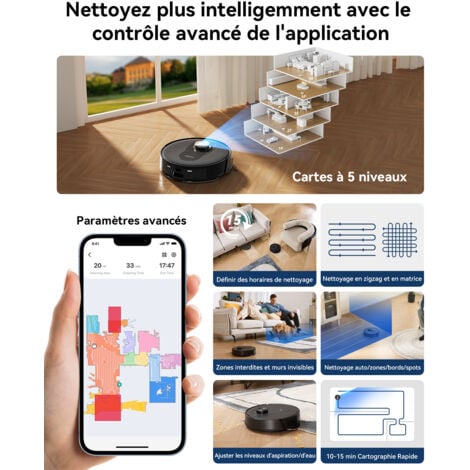 Proscenic Q8 Max - Aspirateur robot laveur - Station d'auto-vidage - 4200Pa - 200 min d'autonomie - Navigation LIDAR - Noir