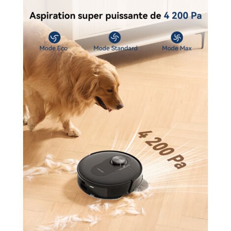 Proscenic Q8 Max - Aspirateur robot laveur - Station d'auto-vidage - 4200Pa - 200 min d'autonomie - Navigation LIDAR - Noir