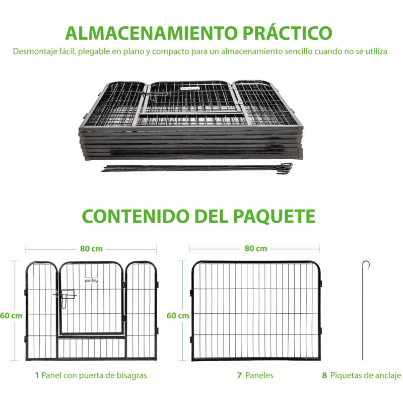 Parque para perros, cachorros y conejos GARDEO80x60x8, 8 paneles de  80X60cm, 2,56M2, modular, para interior