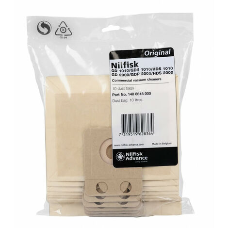 Nilfisk -10 bolsas de 10 litros para aspiradoras nilfisk