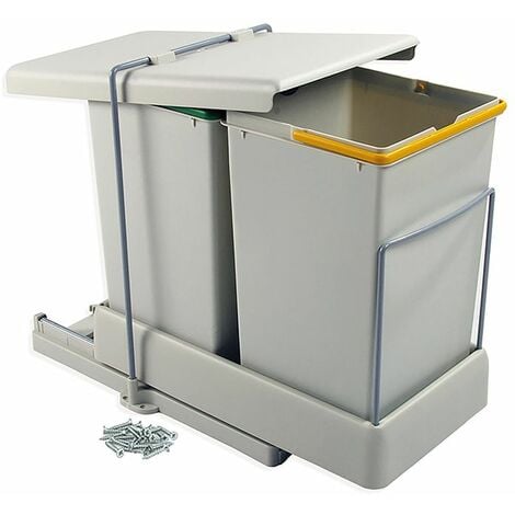 Emuca - Papelera de reciclaje, fijación inferior, extracción automática y tapa, 2 contenedores de 14 litros