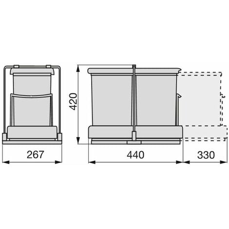 Emuca - Papelera de reciclaje, fijación inferior, extracción automática y tapa, 2 contenedores de 14 litros