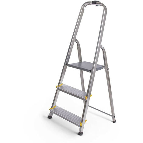 Escalera de 3 peldaños Hoström, de aluminio, ligera y plegable, pies antideslizantes, carga máxima 150 kg.