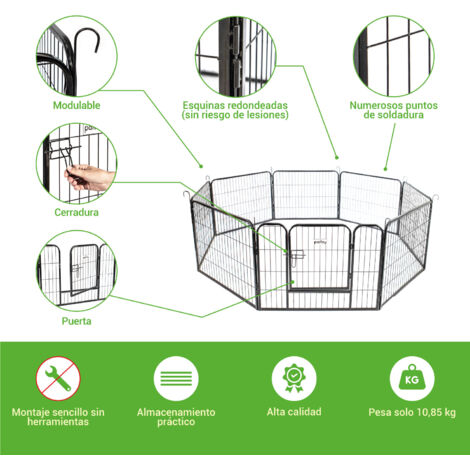 Parque para perros, cachorros y conejos GARDEO80x60x8, 8 paneles de  80X60cm, 2,56M2, modular, para interior