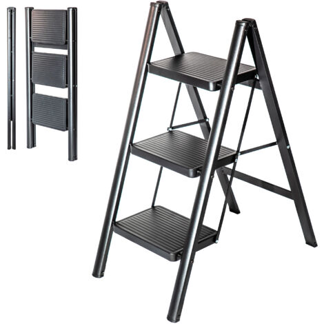HOSTROM Escalera 3 peldaños FOLDPACT3, Taburete plegable, Diseño ultracompacto, Peldaños anchos 17,5 cm, Acero, Estante temporal, Garantía 5 años