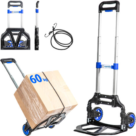 HOSTROM Carretilla plegable de aluminio, 2 ruedas, Para mudanzas y transporte de materiales, Compacta, Ligera, Carga máx. 60kg, Garantía 5 años