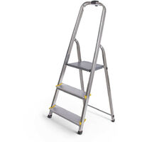 Escalera de 3 peldaños Hoström, de aluminio, ligera y plegable, pies antideslizantes, carga máxima 150 kg.