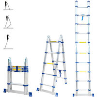 Escalera telescópica articulada de aluminio 3,2 m (1,6 + 1,6) Stempakt Hostrom, ligera, compacta y plegable, altura de trabajo máxima 4,1 m, carga máxima 150 kg, garantía de 5 años
