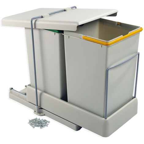 Pattumiera Differenziata 2 Contenitori per Mobili Cucina 14L Estrazione Automatica Emuca Grigia