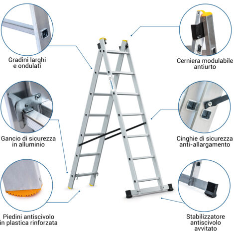 Scala A Castello Pieghevole In Alluminio 5 Gradini Altezza Lavoro M.1,25 A19ECOPI125F