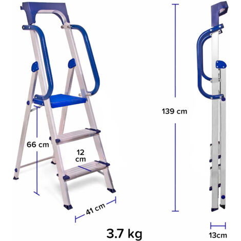 Scala A 7 Gradini Hostrom - Alluminio Rinforzato, Corrimano, Portautensili, 158cm - Foto 11