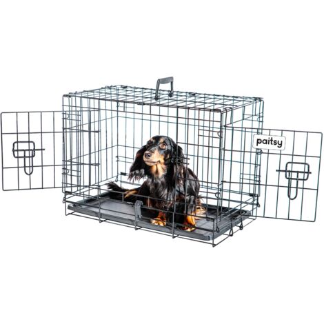 Gabbia per cani FortressooXS, trasportino per cani e cuccioli, 56x33x41cm, pieghevole, 2 porte, vassoio rimovibile, uso interno, Paitsy
