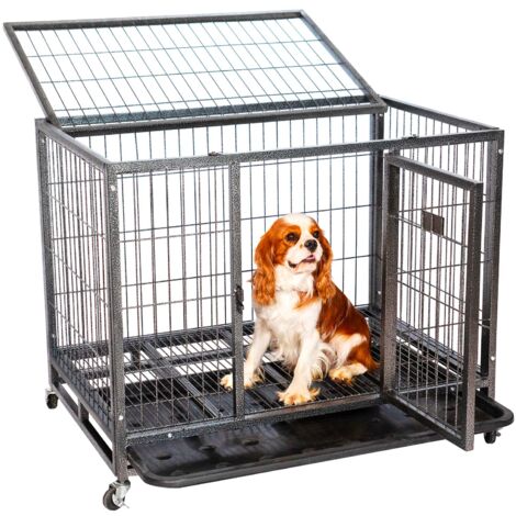 Cassa per cani da interno ed esterno MouvedyL, 94x64x76cm, cassa da trasporto, ruote bloccabili, pieghevole, 2 porte, vassoio estraibile, Paitsy