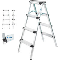 HOMILIX4 scaletta a 4 gradini, piccola scaletta pieghevole, alluminio, design compatto e robusto, altezza massima di lavoro 2,59 m, garanzia di 5 anni, Hostrom