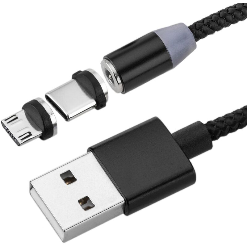 CableMarkt - Magnetisches Ladekabel USB A Stecker 2.0 auf USB C und Micro  USB 2 in 1 in schwarzer Farbe, 2 m