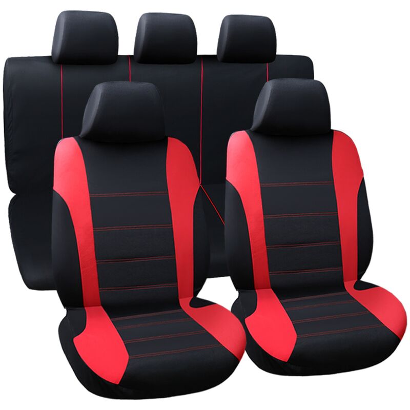 PrixPrime - Packung mit 5 schützenden schwarzen Autositzbezügen mit roten  Details
