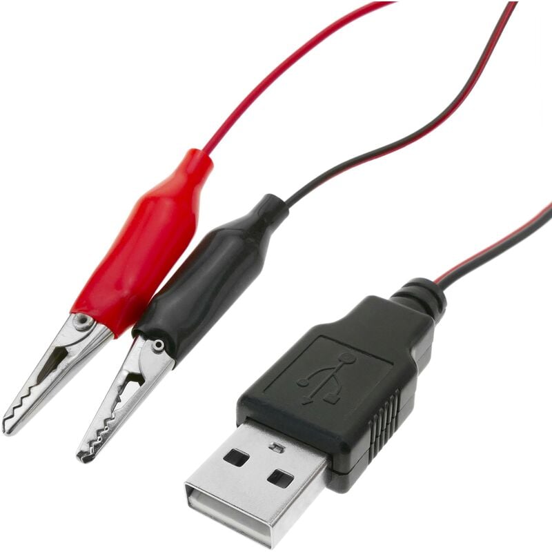 CableMarkt - Netzkabel 5 V USB-A Stecker auf Krokodilklemmen rot