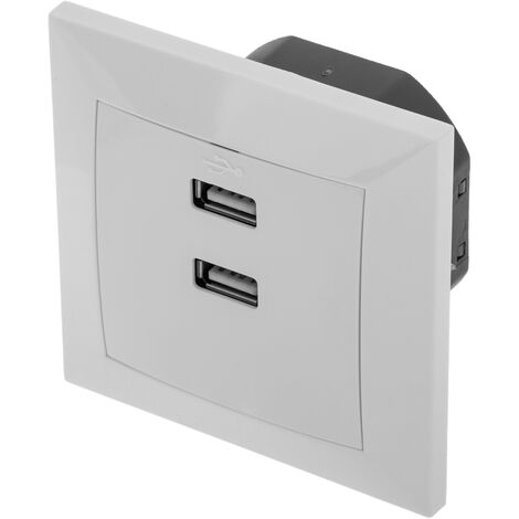 USB Einbaudose D silber mit weißem Rahmen Unterputz silber
