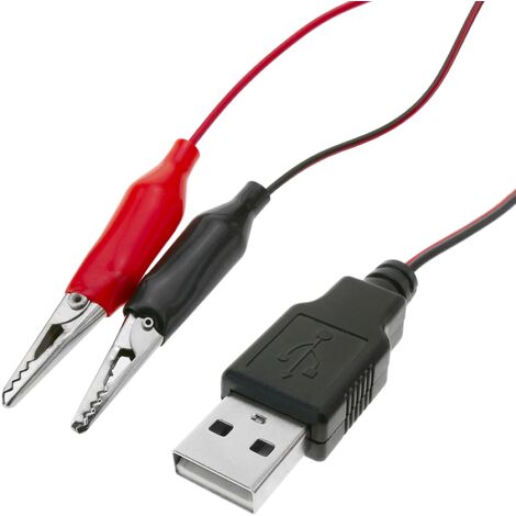 CableMarkt - Netzkabel 5 V USB-A Stecker auf Krokodilklemmen rot-schwarz 2 m