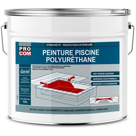 Procom – Peinture piscine béton polyuréthane 10L – Étanche et souple – Haute adhérence sur béton et ciment – Résiste aux traitements d'eau