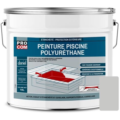 Procom – Peinture piscine béton – Polyuréthane étanche et souple – Pour béton, enduit et ciment – 10 litres - C8C8C7 (1/4)