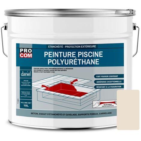 Peinture piscine béton, peinture polyuréthane pour piscine et bassin, étanche et souple, béton, enduit, ciment PROCOM E9E0D2 10 litres
