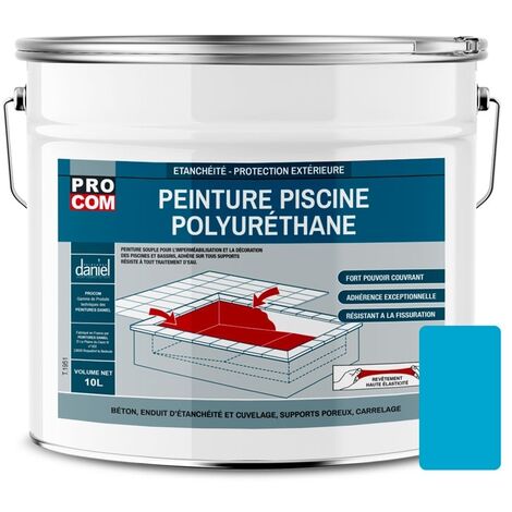Procom – Peinture de piscine béton polyuréthane – Étanche et souple – Haute adhérence sur ciment et enduit – 10 litres - 1BA3CB