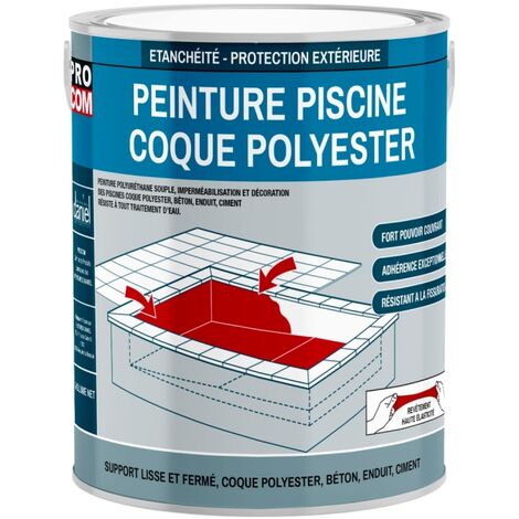 Procom – Peinture piscine polyuréthane étanche et souple – Coque polyester et béton – 3 Kg – Adhérence exceptionnelle et résistance aux traitements d'eau