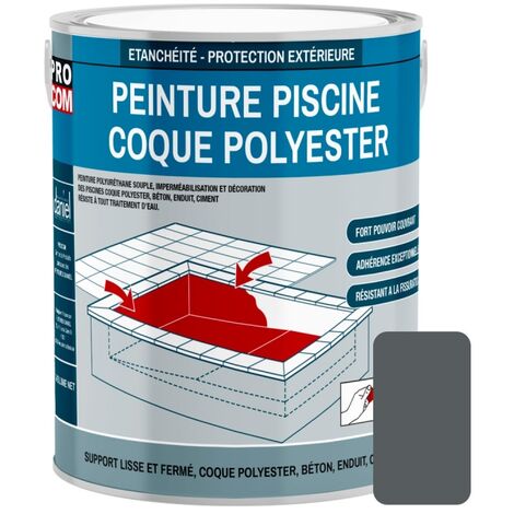 Peinture piscine coque polyester, béton, peinture piscine polyuréthane étanche et souple, haut de gamme PROCOM 575D5E 3 Kg