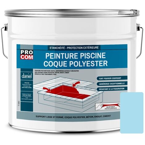 Peinture piscine coque polyester, béton, peinture piscine polyuréthane étanche et souple, haut de gamme PROCOM ABDEEE 12.5 Kg
