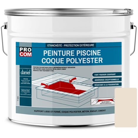 Peinture piscine coque polyester, béton, peinture piscine polyuréthane étanche et souple, haut de gamme PROCOM E9E0D2 12.5 Kg