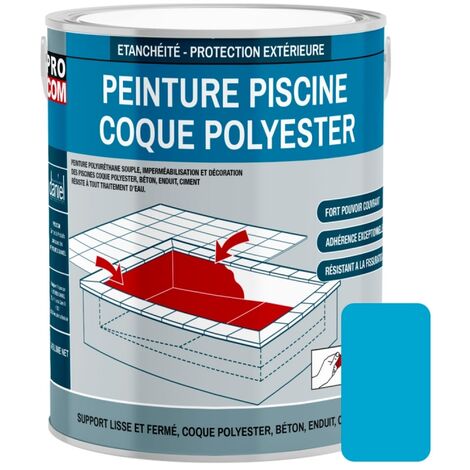 Peinture piscine coque polyester, béton, peinture piscine polyuréthane étanche et souple, haut de gamme PROCOM 1BA3CB 3 Kg