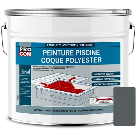 Peinture piscine coque polyester, béton, peinture piscine polyuréthane étanche et souple, haut de gamme PROCOM 575D5E 12.5 Kg