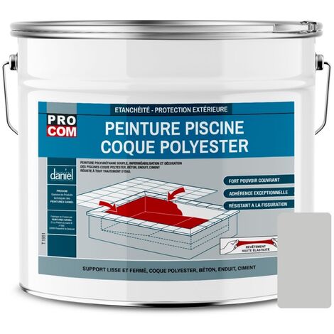 Peinture piscine coque polyester, béton, peinture piscine polyuréthane étanche et souple, haut de gamme PROCOM C8C8C7 12.5 Kg (1/3)