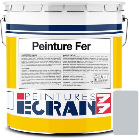 Peinture fer professionnelle, satin, peinture opacifiante, sans odeur, antirouille, protège, décore intérieur, extérieur ECRAN77 C1C7CA 5 litres
