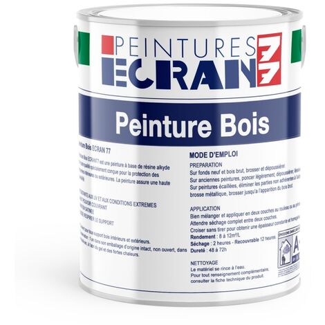 Peinture bois professionnelle, satin, peinture opacifiante, sans odeur, protège, décore, intérieur, extérieur ECRAN77 FFFFFF 1 litre (1/3)