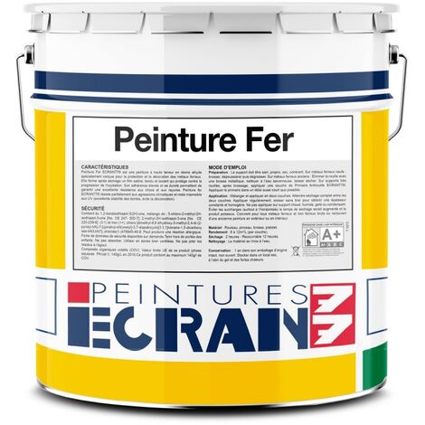 Peinture fer professionnelle, satin, peinture opacifiante, sans odeur, antirouille, protège, décore intérieur, extérieur ECRAN77 FFFFFF 5 litres (1/5)
