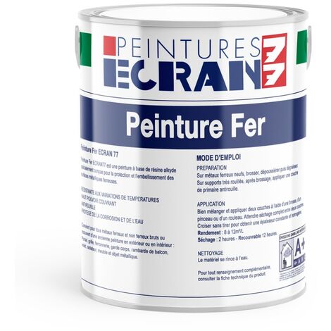 Peinture fer professionnelle, satin, peinture opacifiante, sans odeur, antirouille, protège, décore intérieur, extérieur ECRAN77 FFFFFF 1 litre