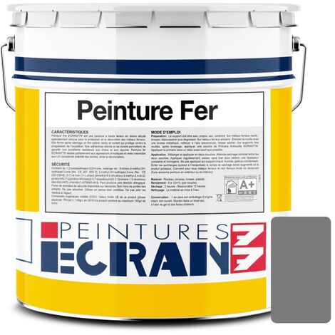 Peinture fer professionnelle, satin, peinture opacifiante, sans odeur, antirouille, protège, décore intérieur, extérieur ECRAN77 7a7b7a 5 litres