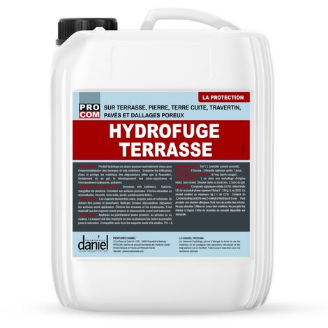 Procom – Hydrofuge incolore pour terrasse – Imperméabilisation travertin, béton, pierre naturelle – Protection contre gel et moisissures – 5 litres