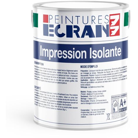 Impression isolante pour murs – Bloque taches, peinture fixante – Rendement 10-12 m²/L – Séchage 1h, recouvrable 4h