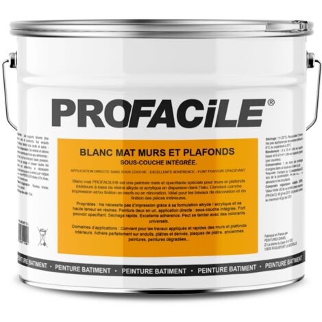 Peinture blanc mat intérieur murs et plafonds, sans odeur, 2 en 1, sous-couche intégrée PROFACILE ffffff 10 litres