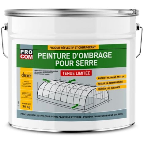 Peinture d'ombrage pour serre à tenue limitée, durée d'ombrage 3 mois, produit filtrant pour serre verre et plastique PROCOM ffffff 25 Kg