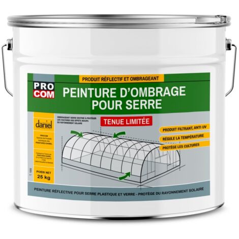 Peinture d'ombrage pour serre à tenue limitée, durée d'ombrage 3 mois, produit filtrant pour serre verre et plastique PROCOM ffffff 33 x 25 kg