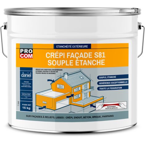 Crépi mur extérieur, souple, étanche, anti-fissure, enduit façade imperméable haut de gamme s81 PROCOM Blanc 15 Kg