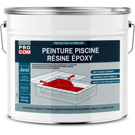 Peinture piscine époxy pour béton, coque polyester, carrelage, grande dureté, haute adhérence et résistance chimique PROCOM 15 Kg