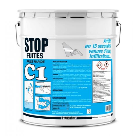 Enduit d'étanchéité, prise rapide, colmatage, anti-infiltrations, murs, maçonnerie, sous-sols, bassins C1 stop fuites - PROCOM  25 Kg